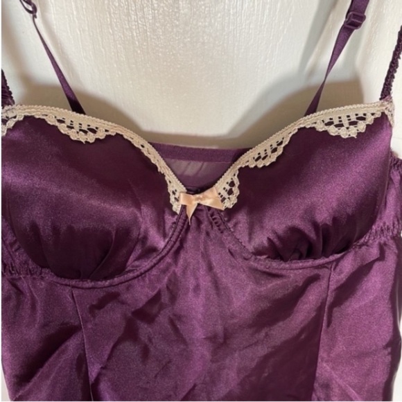 Gillian O’Malley Nighty Satin Purple Burgundy Tan Lace Nightgown 90s Y2K Vintage - Picture 5 of 17